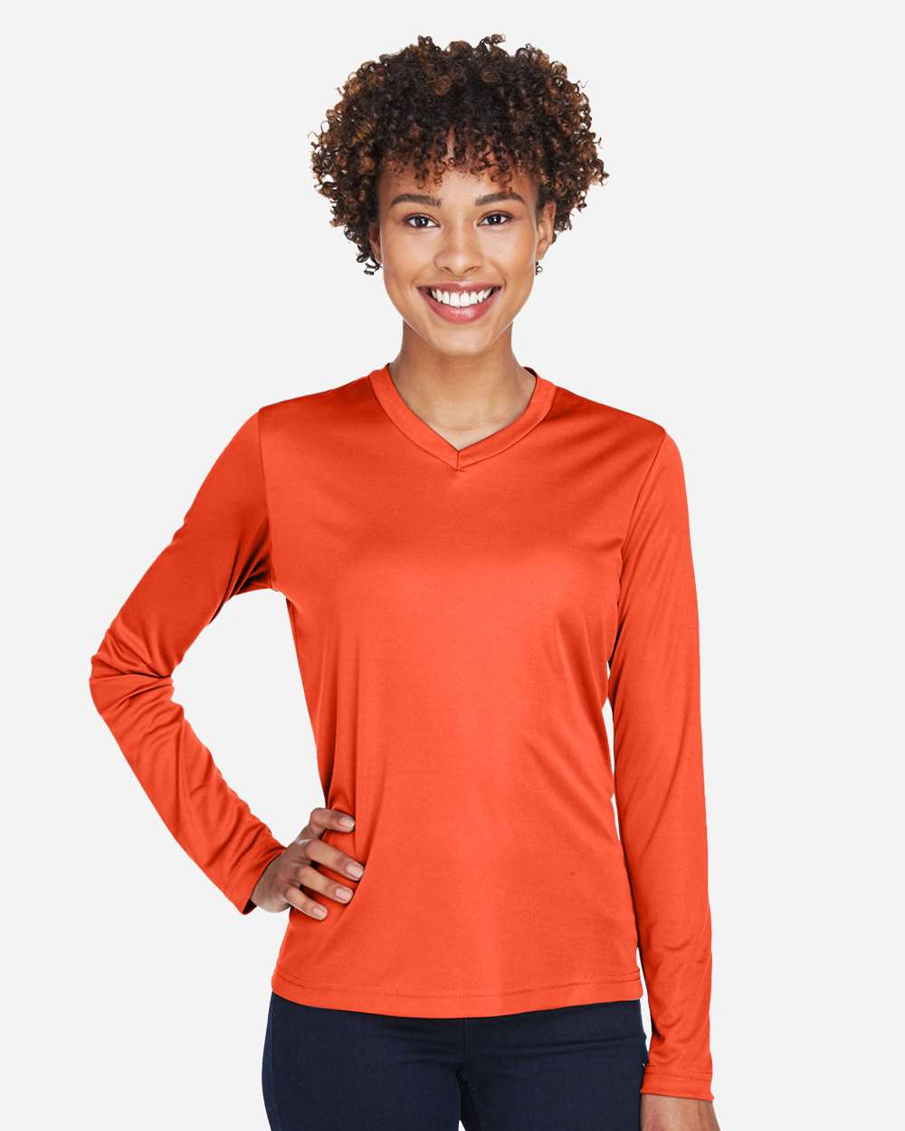 Women's Moisture-Wicking Long Sleeve T-Shirt — Sport Orange