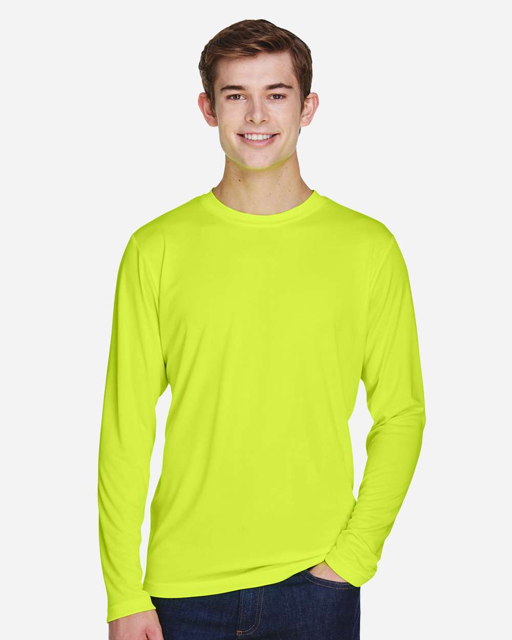 Men's Moisture-Wicking Long Sleeve T-Shirt — Safety Yellow