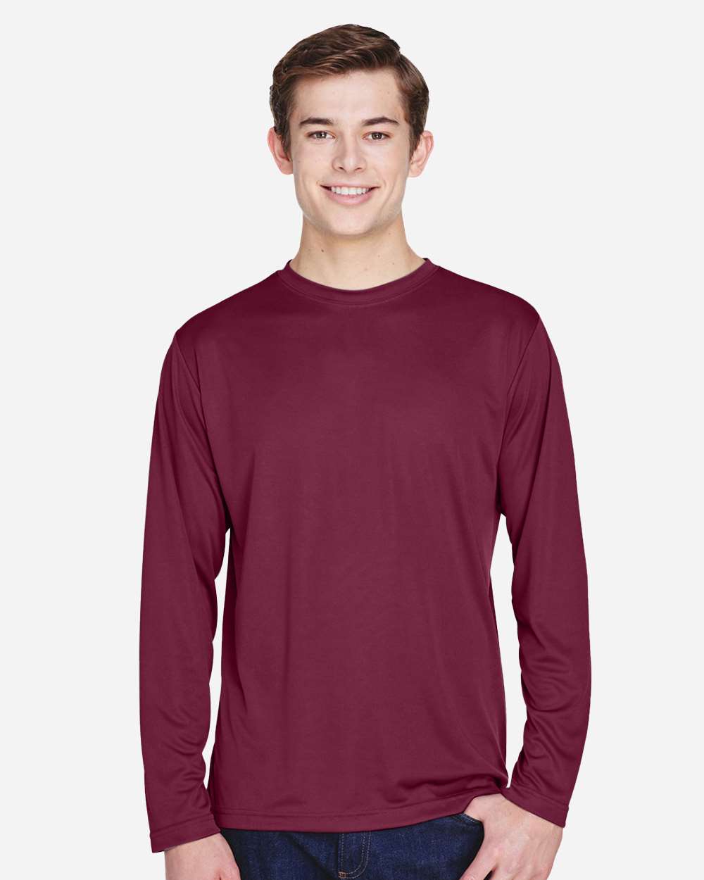 Men's Moisture-Wicking Long Sleeve T-Shirt — Sport Maroon