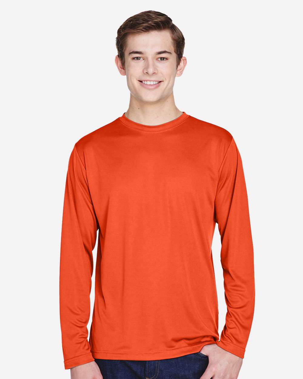 Men's Moisture-Wicking Long Sleeve T-Shirt — Sport Orange