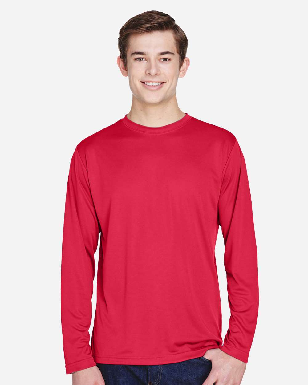 Men's Moisture-Wicking Long Sleeve T-Shirt — Sport Red
