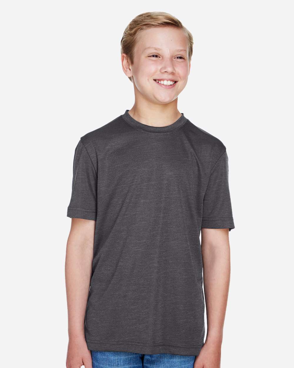 Youth Heather Moisture-Wicking T-Shirt — Dark Grey Heather