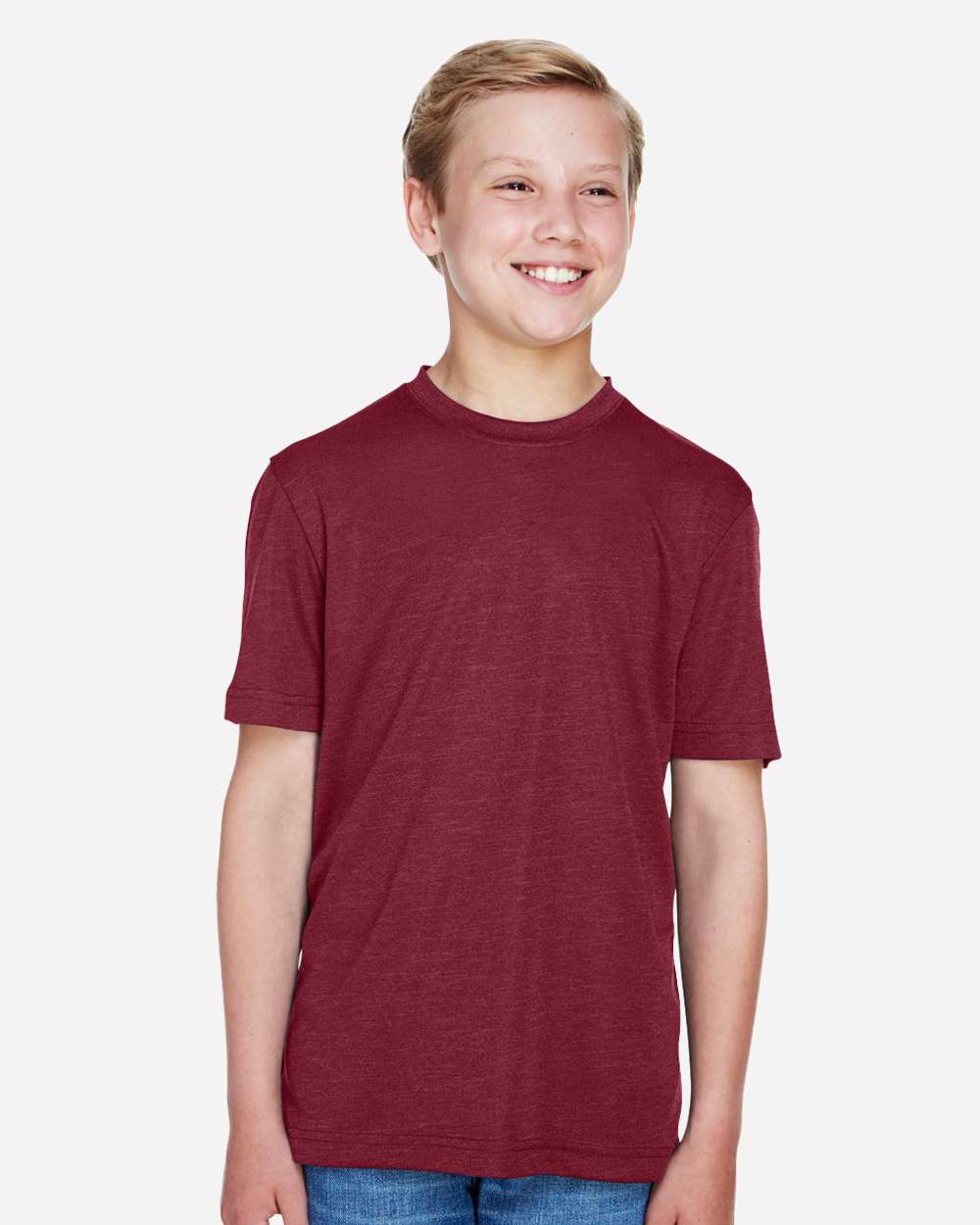 Youth Heather Moisture-Wicking T-Shirt — Sport Maroon Heather