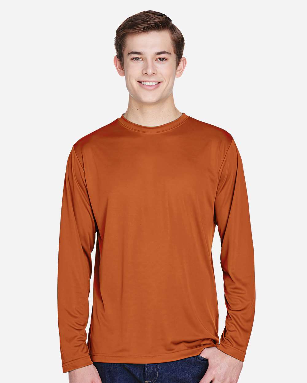 Men's Moisture-Wicking Long Sleeve T-Shirt — Sport Burnt Orange