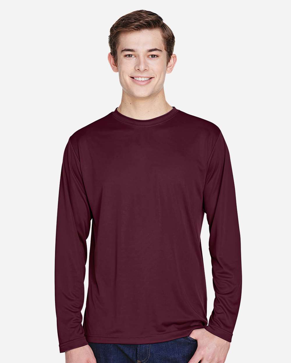 Men's Moisture-Wicking Long Sleeve T-Shirt — Sport Dark Maroon