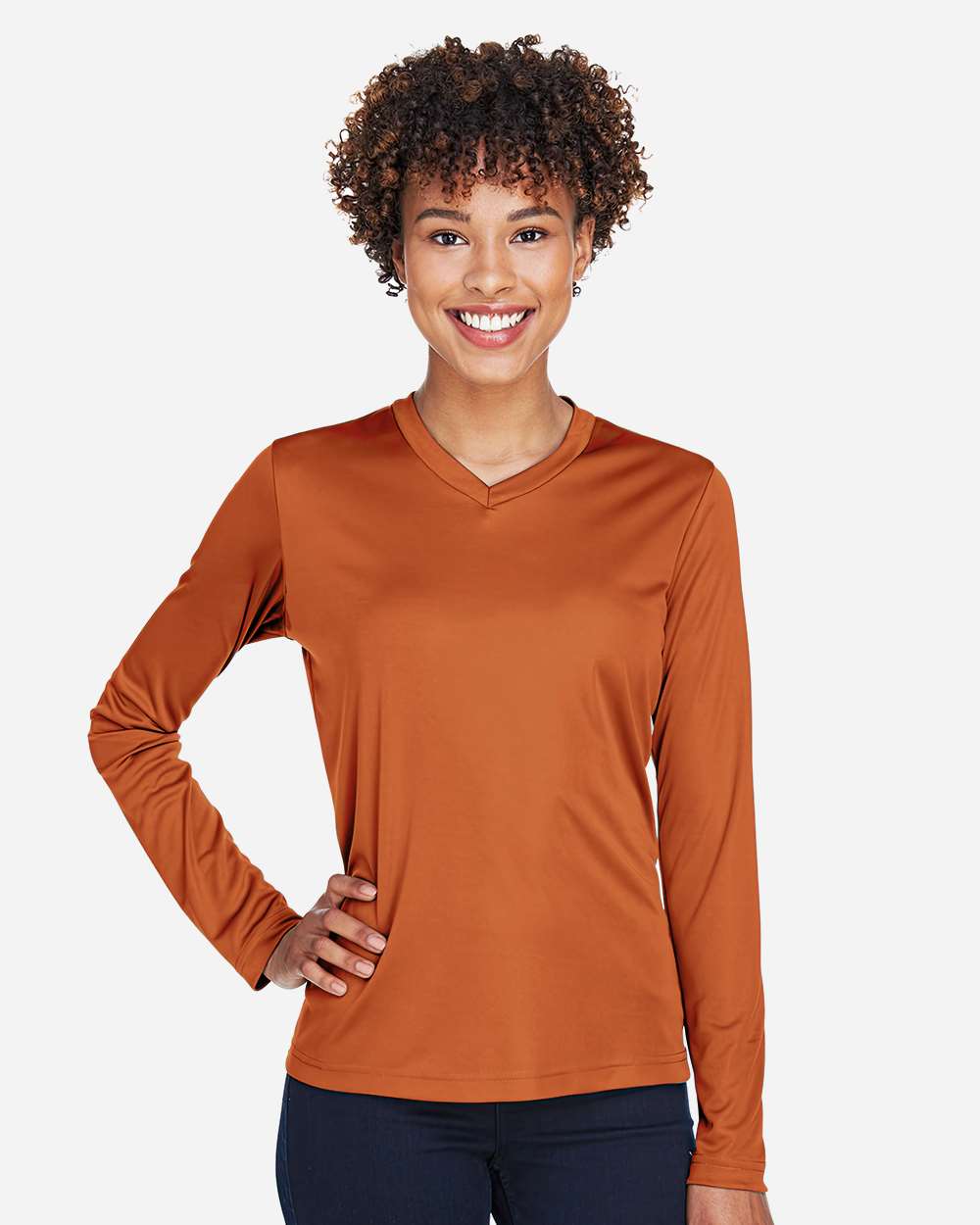 Women's Moisture-Wicking Long Sleeve T-Shirt — Sport Burnt Orange