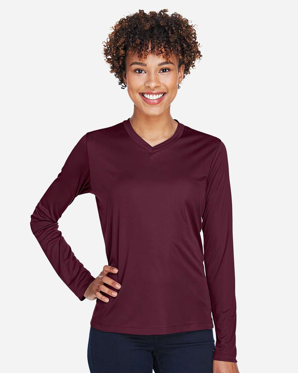 Women's Moisture-Wicking Long Sleeve T-Shirt — Sport Dark Maroon